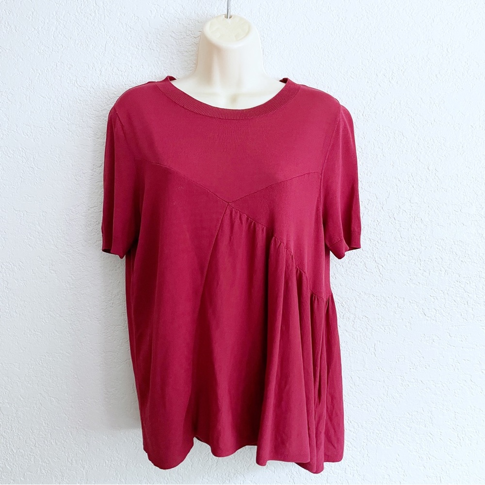 Cos Rust Berry Stretchy Pleat RelaxedFit Flowey EUR SMALL MEDIUM Short Sleeve